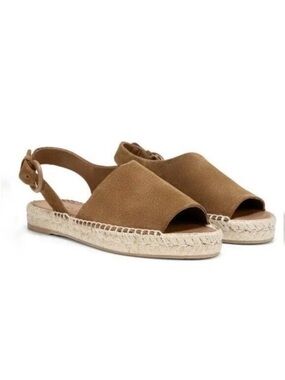 Vince Size 9 Linton Tan Suede Peep Toe Slingback Espadrille Sandals
